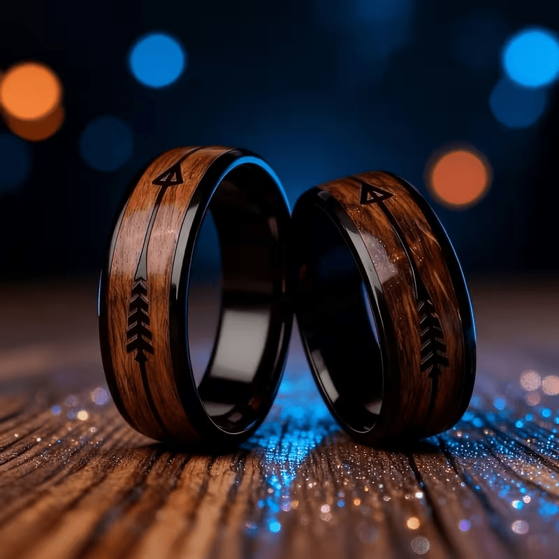Black Arrow Wood Grain Stainless Steel Ring, Everyday Accessory